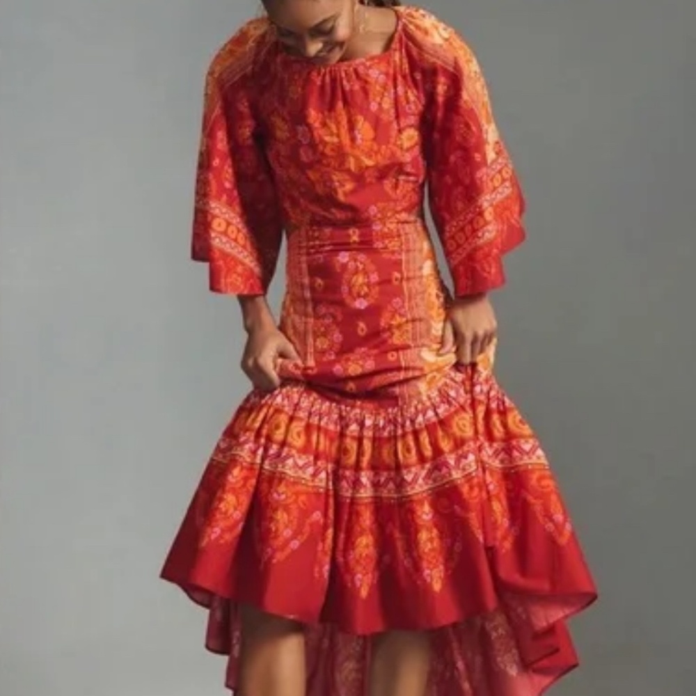 FARM Rio Red & Orange Floral Maxi Dress